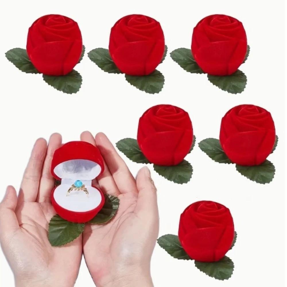 Simulation Flower Rose Ring Box with Leaves Flower Wedding Ring Box  Surprise Proposal