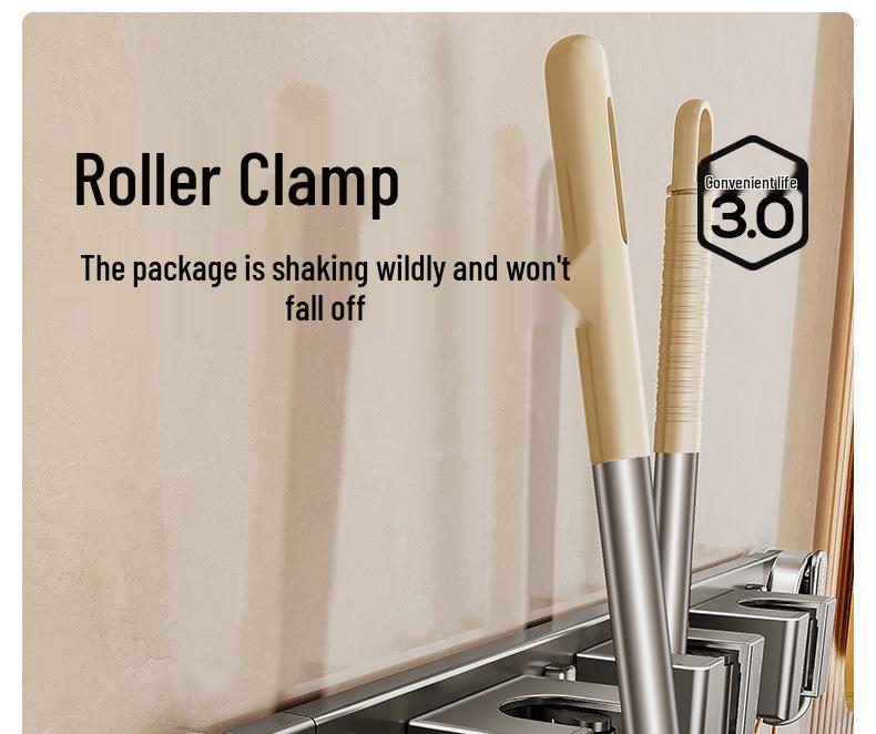 Movable Suction Cup Mop Clip Wall-Mount Storage Rack
