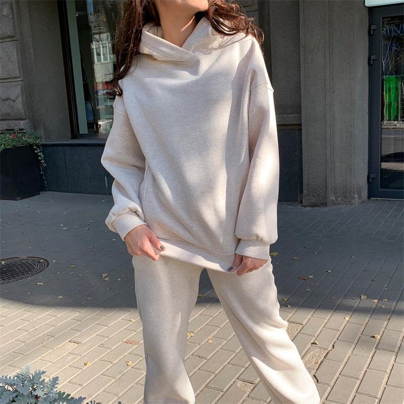 Winter Women's Sets Hooded Long Sleeve Hoodie Sport Pants Lady Suit Two Piece SetCasual Fleece Tracksuit Women Streetwear
