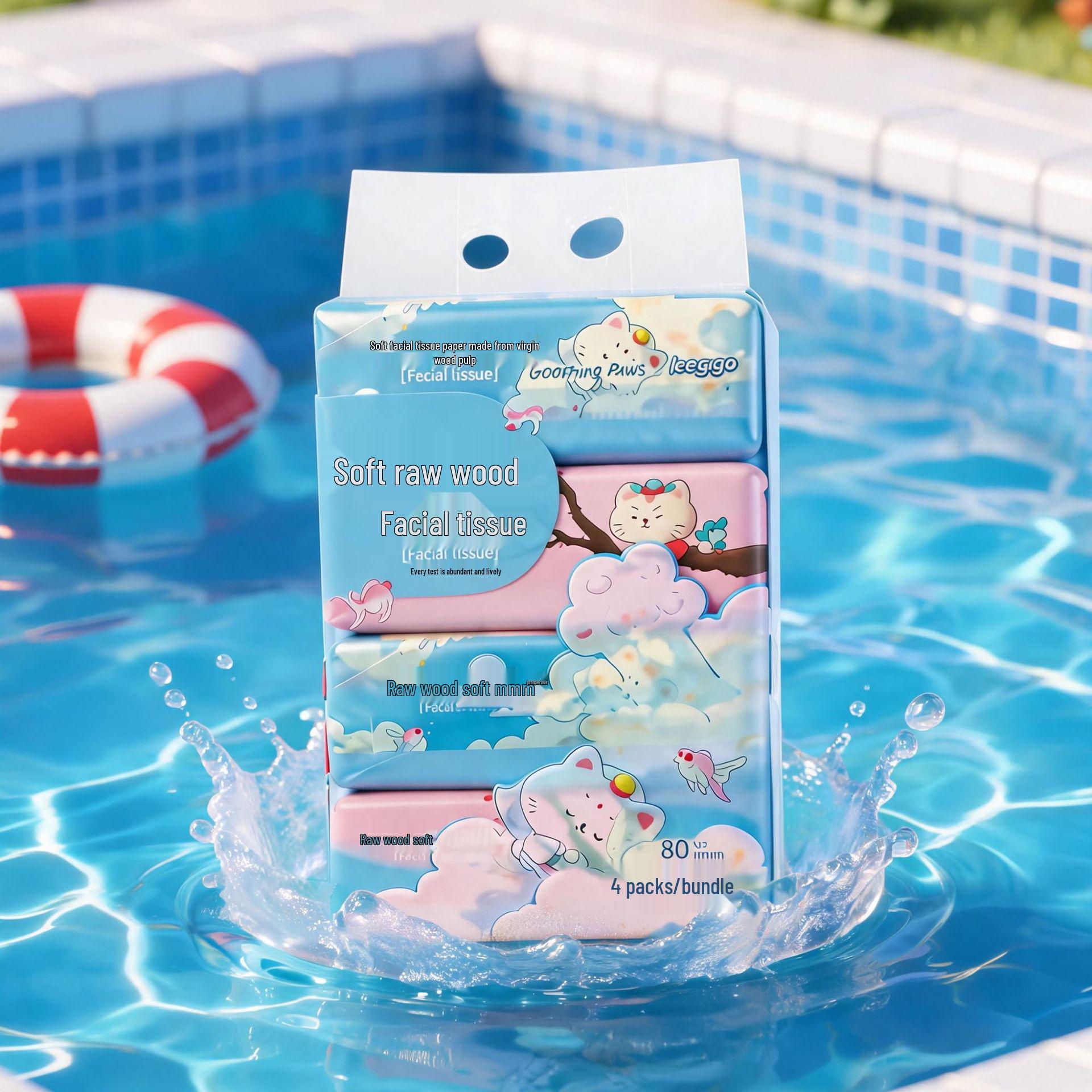 Cute 5-Ply Soft Facial Tissues - 100% Virgin Wood Pulp, 4 Portable Packs for Students