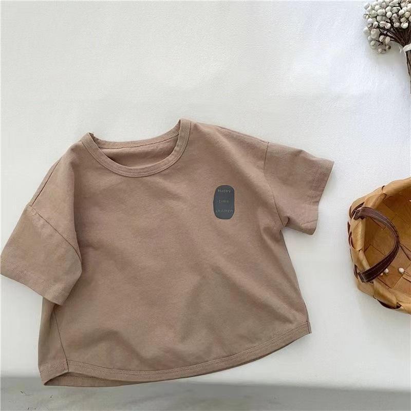 

Футболка с короткими рукавами из хлопка для мальчиков, летняя одежда, детский универсальный повседневный топ с принтом 90 хаки