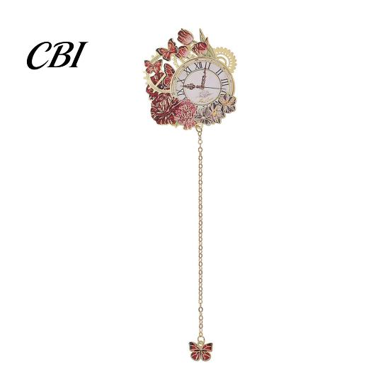 Vintage Bookmark Retro Flower Clock with Chain, Metal Decorative Book Mark for Reading Women, Aesthetic Page Marker, Bookish Gift Birthday Christmas