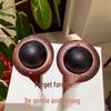 Retro Black Wooden Semi-Circular Stud Earrings with 3D Ball Design - European & American High-End Style.