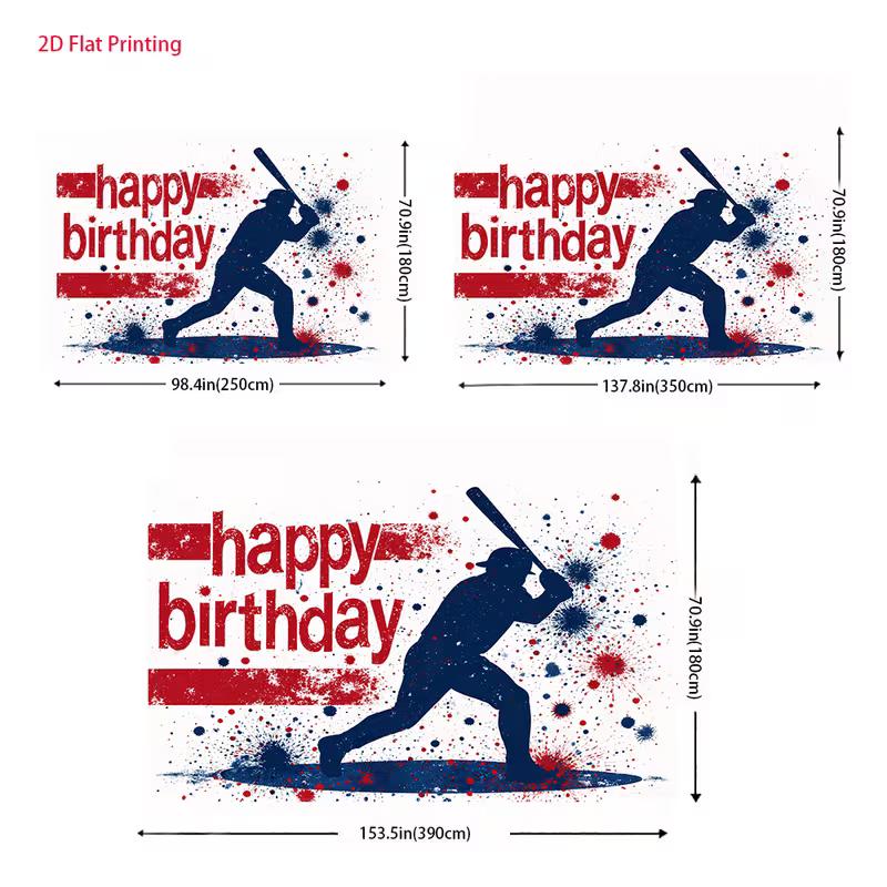 2D Sport Baseball Themed Happy Birthday Photo Booth Backdrop Cloth for Boys