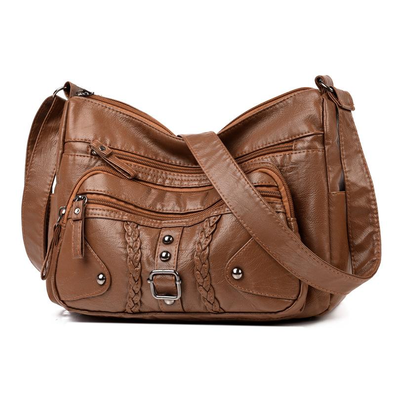 

Сумка для дамы среднего возраста, многослойная, мягкая кожаная, модная, многофункциональная, большая вместимость, сумка через плечо на одно плечо