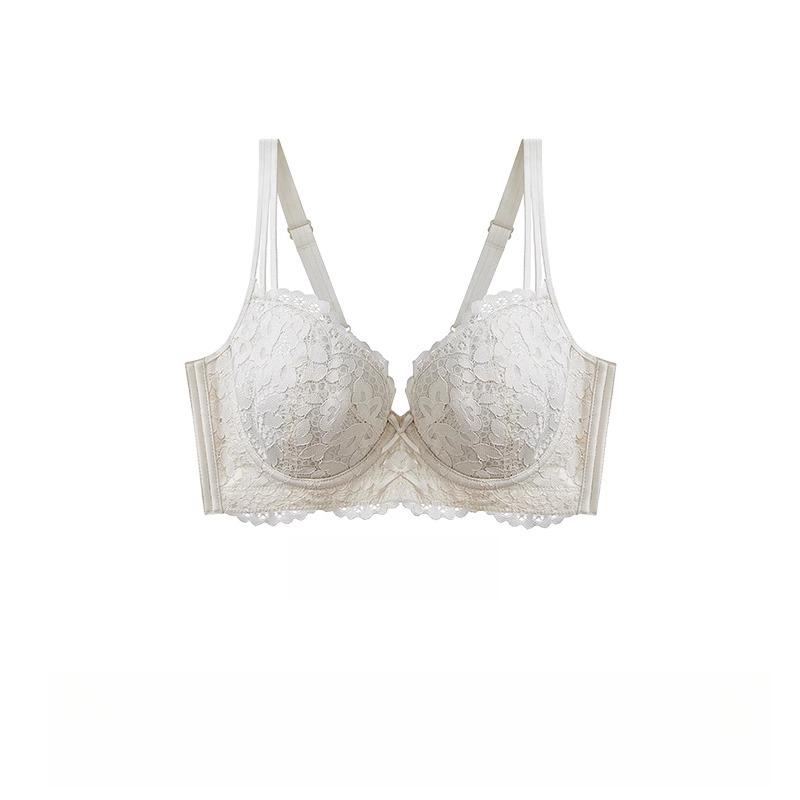 

Summer French Lingerie for Women Thin Anti-sagging and Lace-tightening Lace Bra Adjustable Soft Coil Bra Push Up Bra 34/75B бежевий