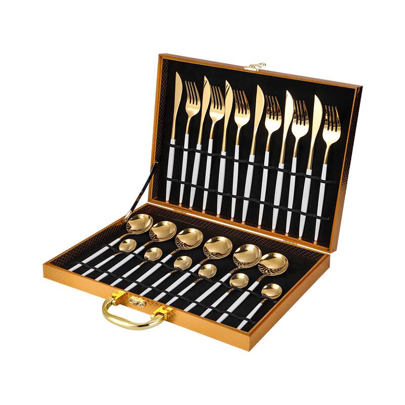 Huihuang Stainless Steel 24-Piece Gold Cutlery Set with Gift Box