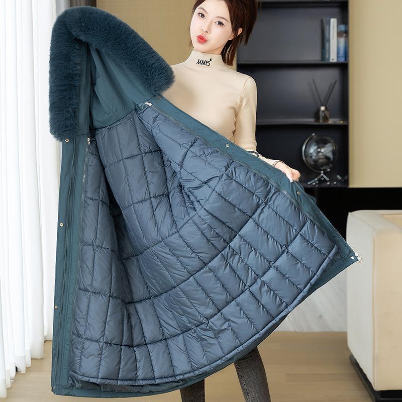 Jachetă căptușită cu bumbac pentru femei, lungă, cu căptușeală detașabilă, haine de iarnă, lână artificială, palton căptușit cu bumbac, larg, îngroșat, plăcintă pentru a depăși paltonul.