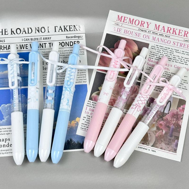 4pcs/set Sweet Ballet Strap Gel Pen 0.5mm Fast Drying Exam Pen for School Kawaii Writing Supplies for Girls INS Korean Study Pen