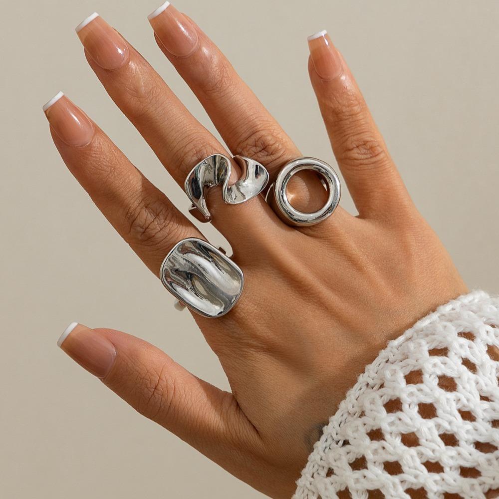 

3pcs/set Geometric Twist Smooth Ring Glossy Party Jewelry Asymmetric Open Ring Women 04