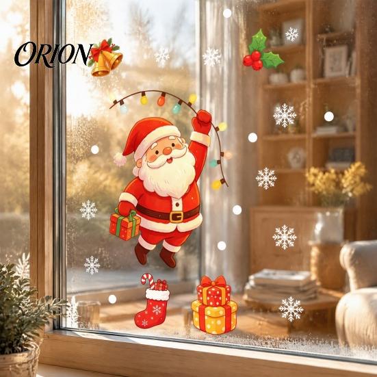 Removable Window Clings for Winter Santa Claus Christmas Static Clings, Glass Stickers with Snowflake Bear Waterproof PVC Doors Bell Patterns,