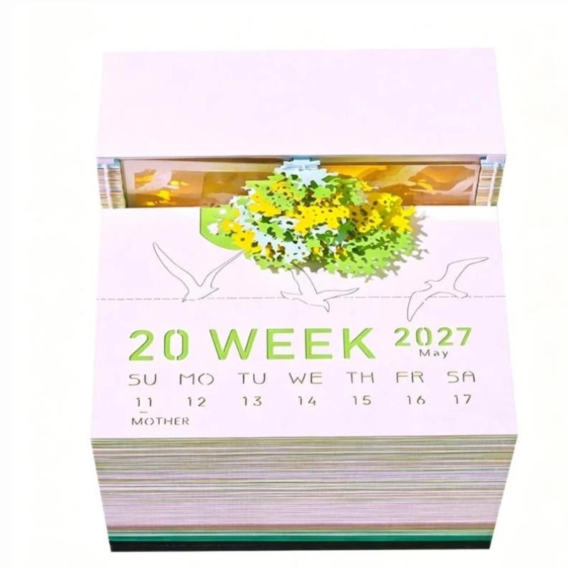 Chic 3D Tear-away Desk Calendar 2027 with LED Light for Home and Office Decoration A