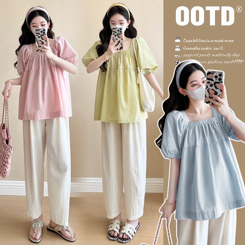 Stylish Maternity Summer T-Shirt Set - Casual Short Sleeve Top for Fashionable Outings