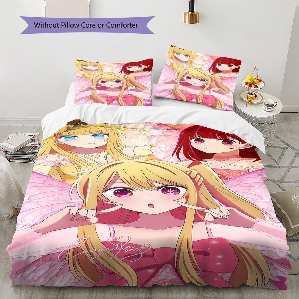 Oshi no Ko Pattern Bedding,Quilt Set Quilt Cover Pillowcase Home Birthday Gift (1 * duvet cover + 2 * pillowcase, without core)