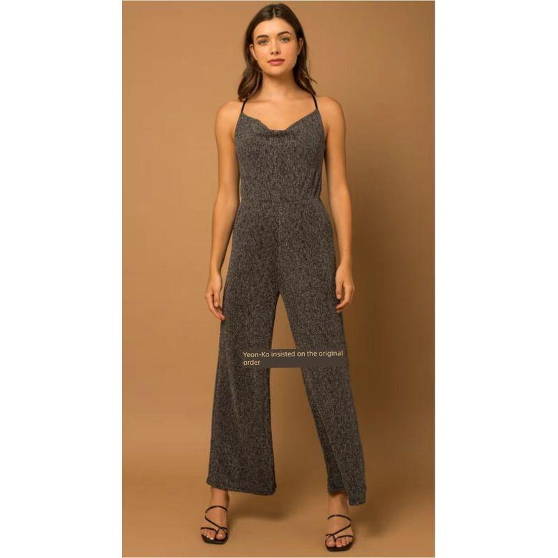 

Yanzi Export G Black Silver String Technology Metal Party Event Banquet Texture Sling Jumpsuit for Women Black/Silver Technology sense jumpsuit L