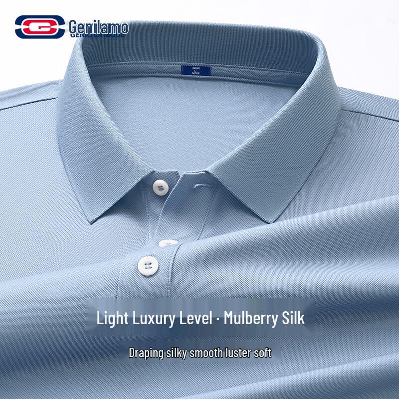 GENIOLAMODE Men s Silk Blend Pique Polo Shirt M