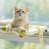 Luxury Window Mount Cat Hammock - Striped Green and White, Removable Cushion, Sturdy Plastic Frame, Comfortable All-Season Cat Nest