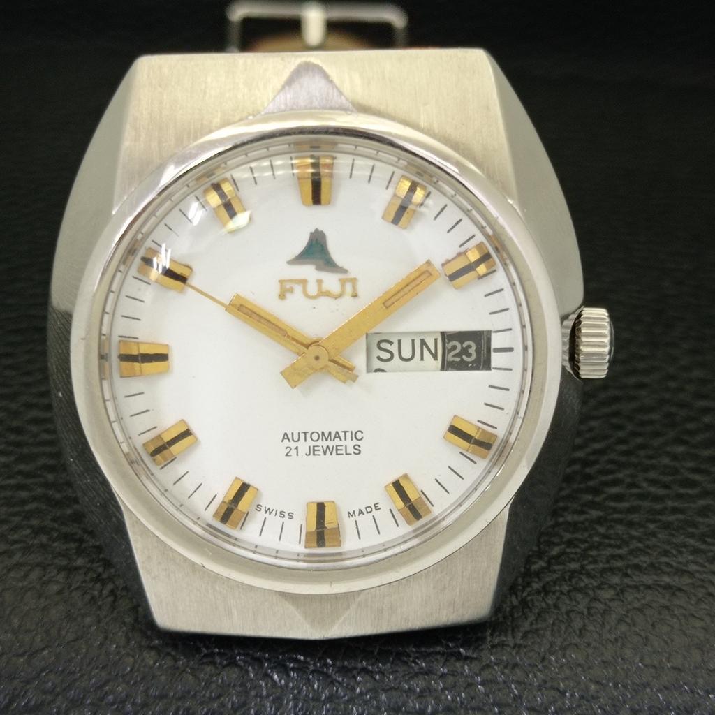USED FUJI AUTOMATIC 2068 SWISS MENS DAY&DATE WHITE COLOR DIAL WATCH a432552-2 R112-a432552