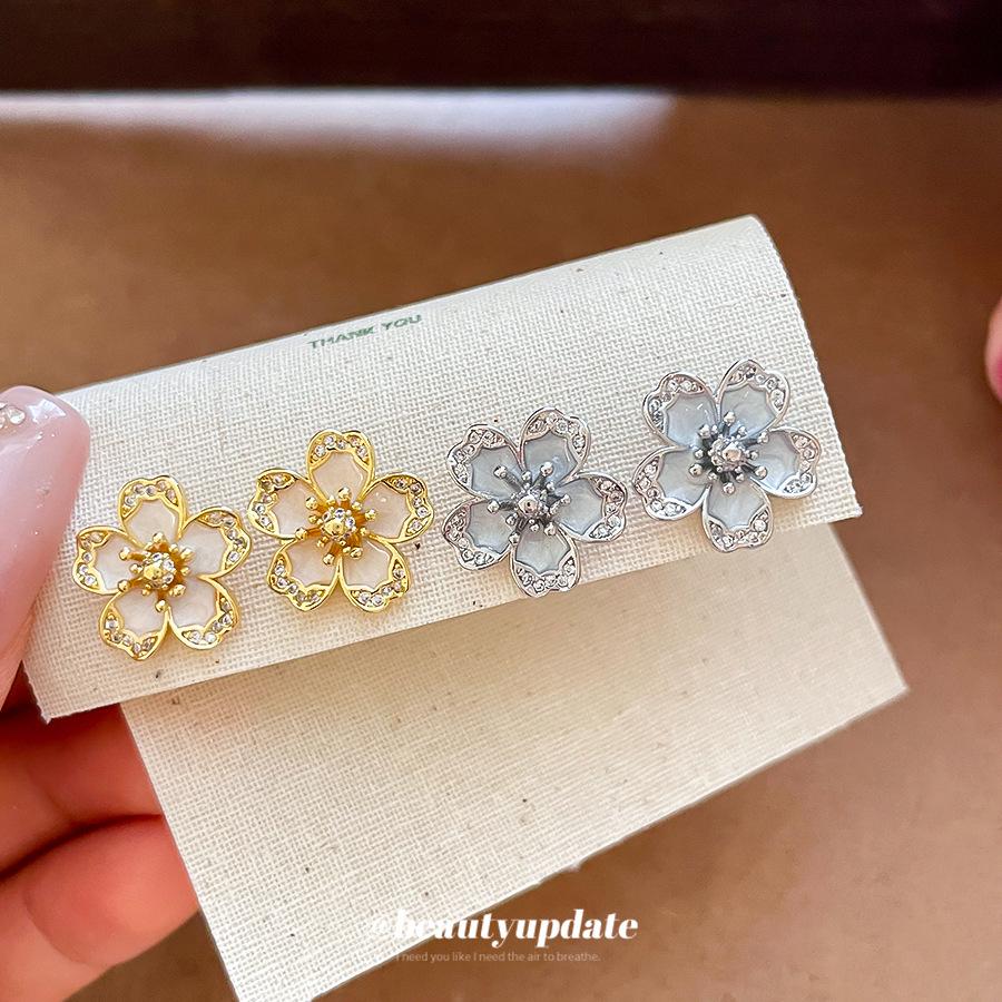 14k Gold Plated Zirconia Flower Stud Earrings - Sweet, Stylish Accessories for Women