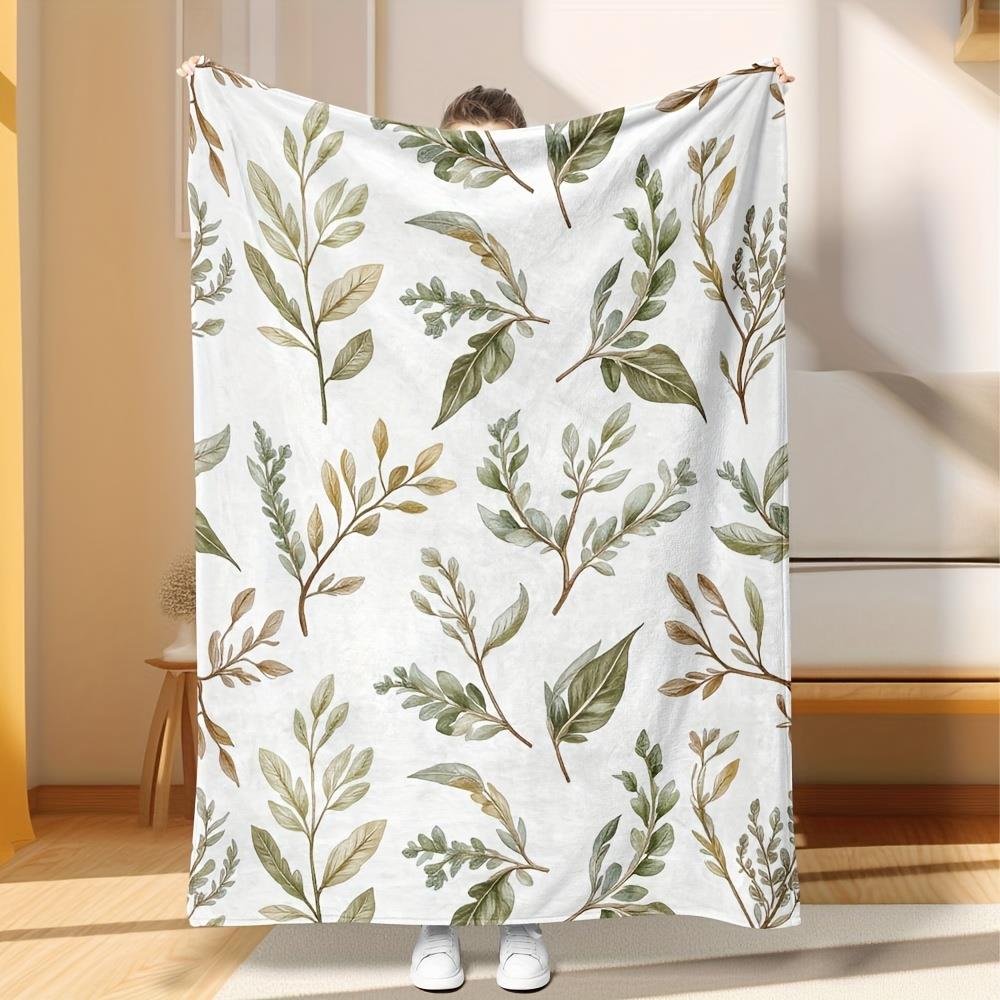 

1pc Bohemianstyle leaf print blanket polyester fabric machine washable suitable for bedroom and living room 75x100cm