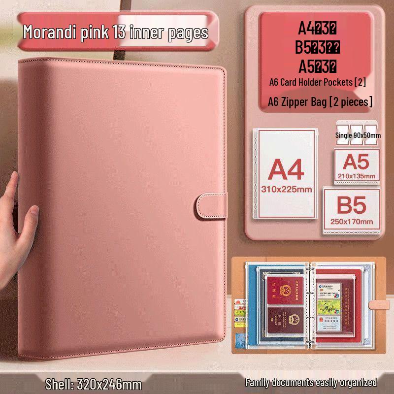 Portable Family Document Organizer: Loose-leaf, Multifunctional, Transparent, Large-Capacity Album for Birth Certificates & Household Records.