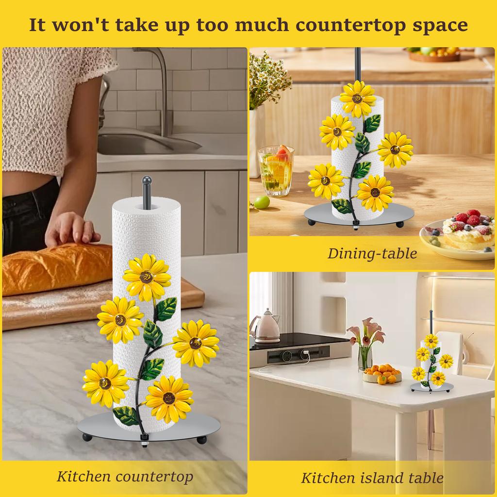 Kitchen Roll Holder Vintage Paper Towel Stand Sunflower Decor Iron Kitchen Roll Stand Vertical Paper Towel Storage Rack for Home