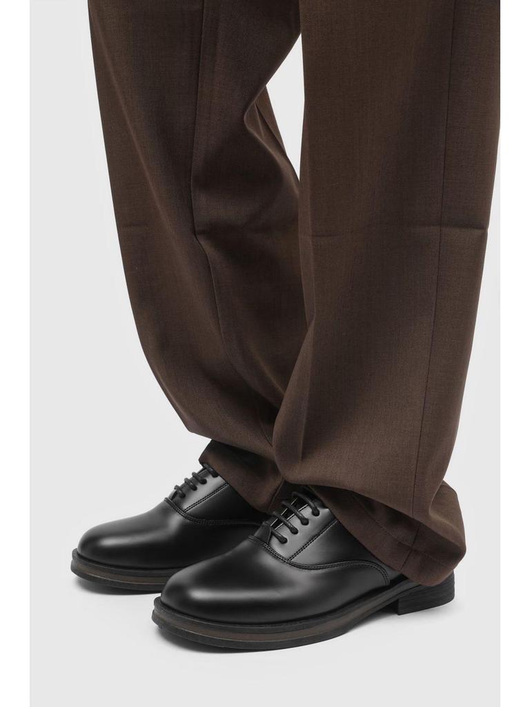 Men's Black Genuine Leather Derby Shoes - High-End, Round Toe, Formal/Casual, French/Japanese-Inspired.