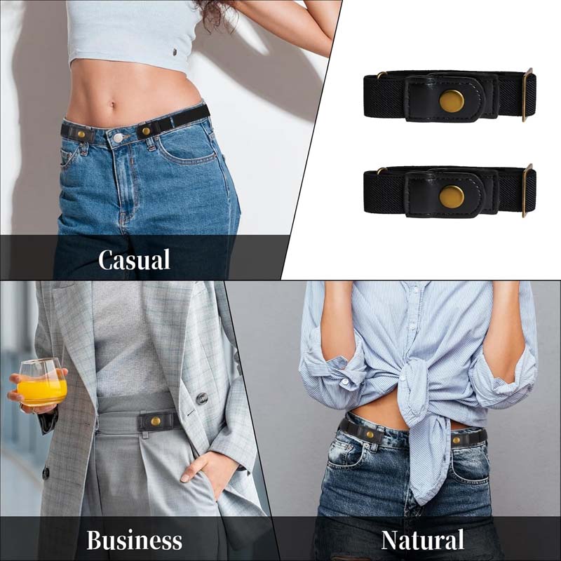 2 Stück Gürtel ohne Schnalle für Herren und Damen, Verstellbarer Stretchgürtel ohne Schnalle für Damen, Unsichtbarer Seitengürtel, Gürtel ohne Schnalle