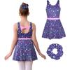 CHARMLEAKS Girl Gymnastics Leotards Unitards with Skirt Ballet Dance Dress Tumbling Outfits with Scrunchie