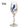 Decorative Desktop Ornaments Hand-painted Wine Glass, Bird And Floral Pattern Design Stem Goblet, Drinking Cups Artistic Crystal Borosilicate