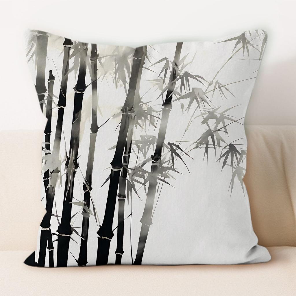 Traditional Chinese Ink And Bamboo Pillowcase, Suitable For Home Sofa Decoration, Living Room, Dormitory