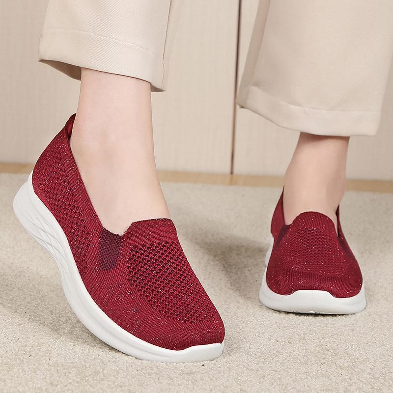 Women's Slip-on Flat Shoes Outdoor Lightweight Soft Sole Vulcanized Shoes Famale Comfortable Mesh Flying-Woven Walking Footwear