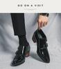 Spring New High-heeled Pointed Leather Shoes 2025 Large Size Dress Casual Shoes Fashion Patent Leather Heightening Men's Shoes