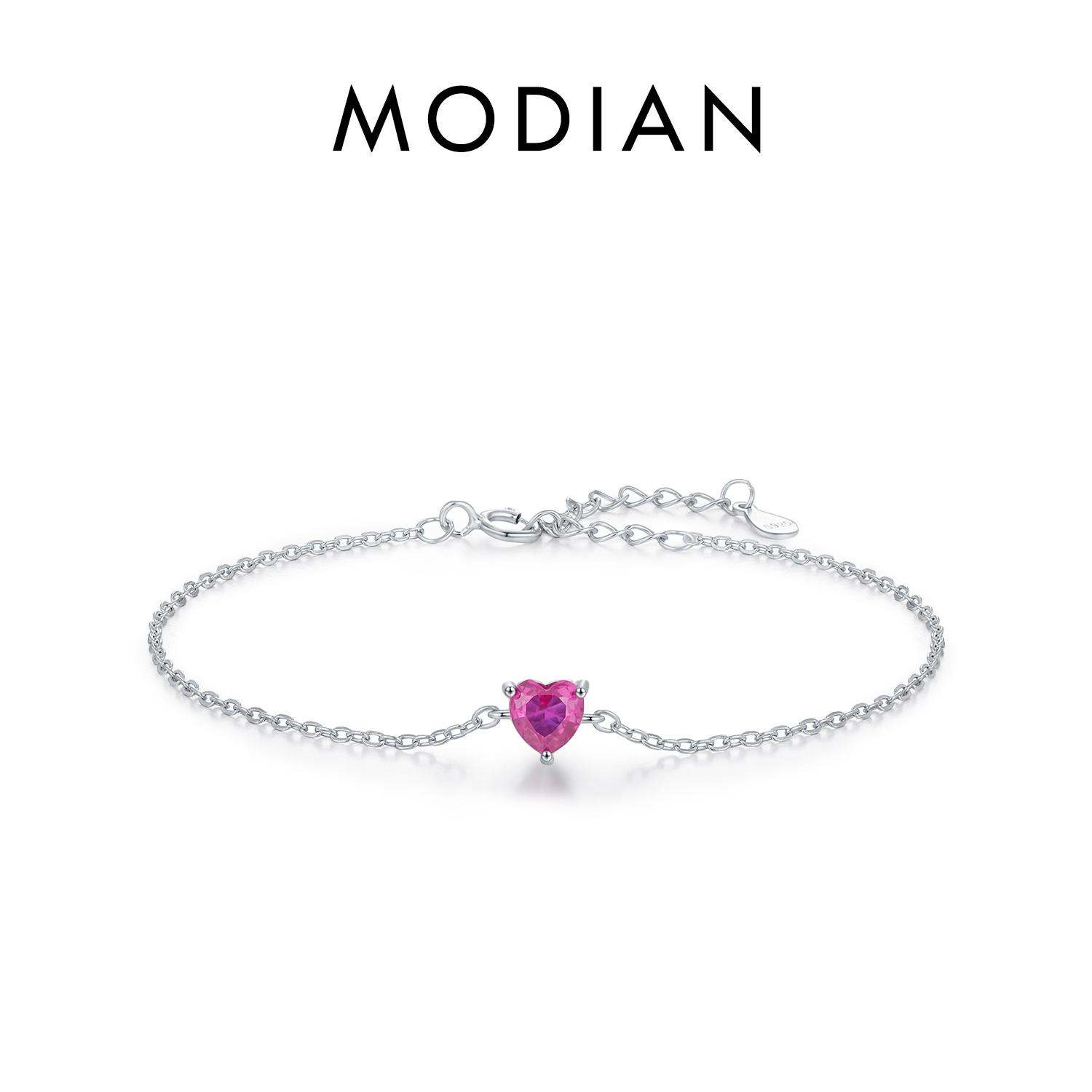 

925 Sterling Silver Romantic Rose Red Zirconia Heart Bracelet Elegant Simple Link Chain For Women Fine Jewelry Gifts