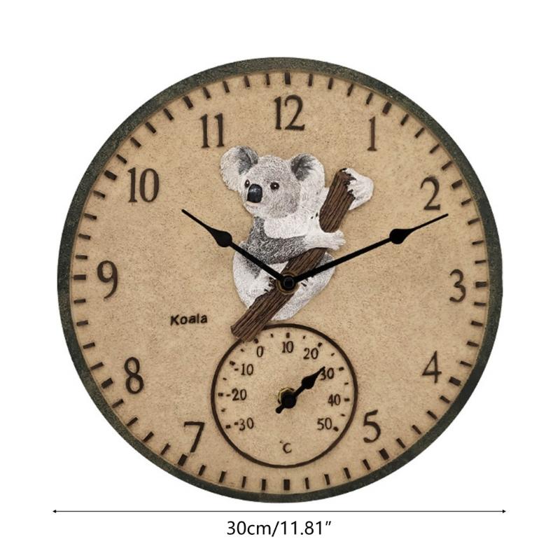 Home Hanging Wall Clock with Thermometer for Indoor & Outdoor Use Wonderful Housewarming Gift for Friends Animlas Lover