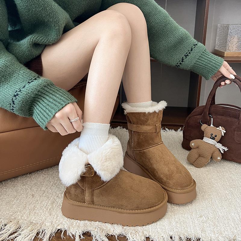 Internet celebrity fashion snow cotton boots small height increase short boots 2025 winter new velvet muffin thick-soled snow boots