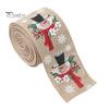 Burlap Christmas Ribbon 1 Roll Ribbon, Faux Linen Wired with Snowman Farmhouse Tree Decor Truck Floral Print, Gift Wrapping Craft Supply for