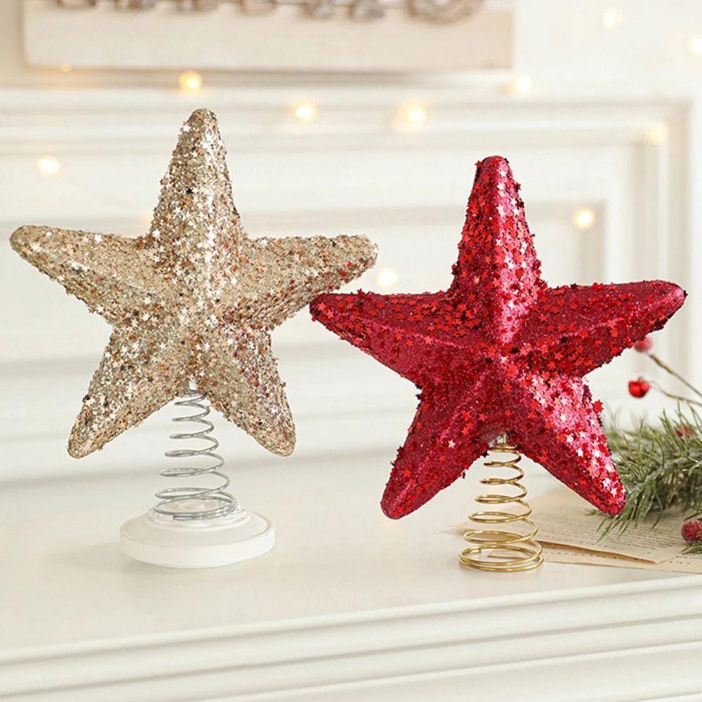 Shiny Christmas Tree Topper Decoration Unique Pentagram Decoration New Year Party