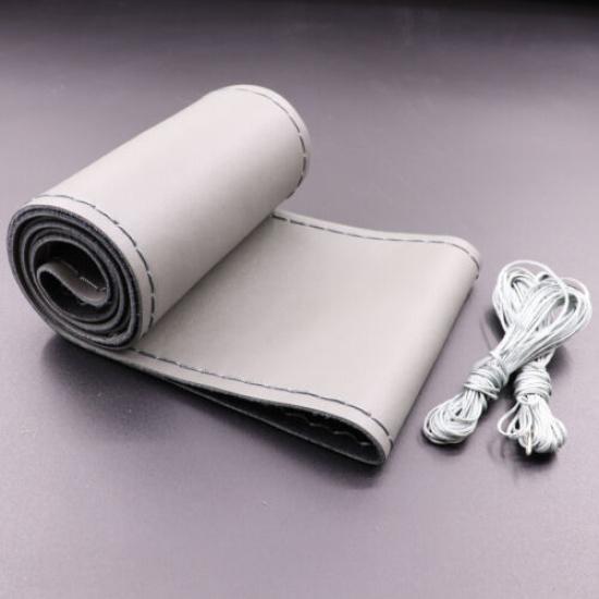 Universal DIY Needles&Thread Grey  Leather Car Steering Wheel Cover Case