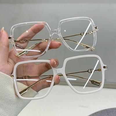 Fashion Oversized Square Eyewear Retro Womens Light Bloking Metal Frame Glasses Trend Optical Computer Eyeglasses