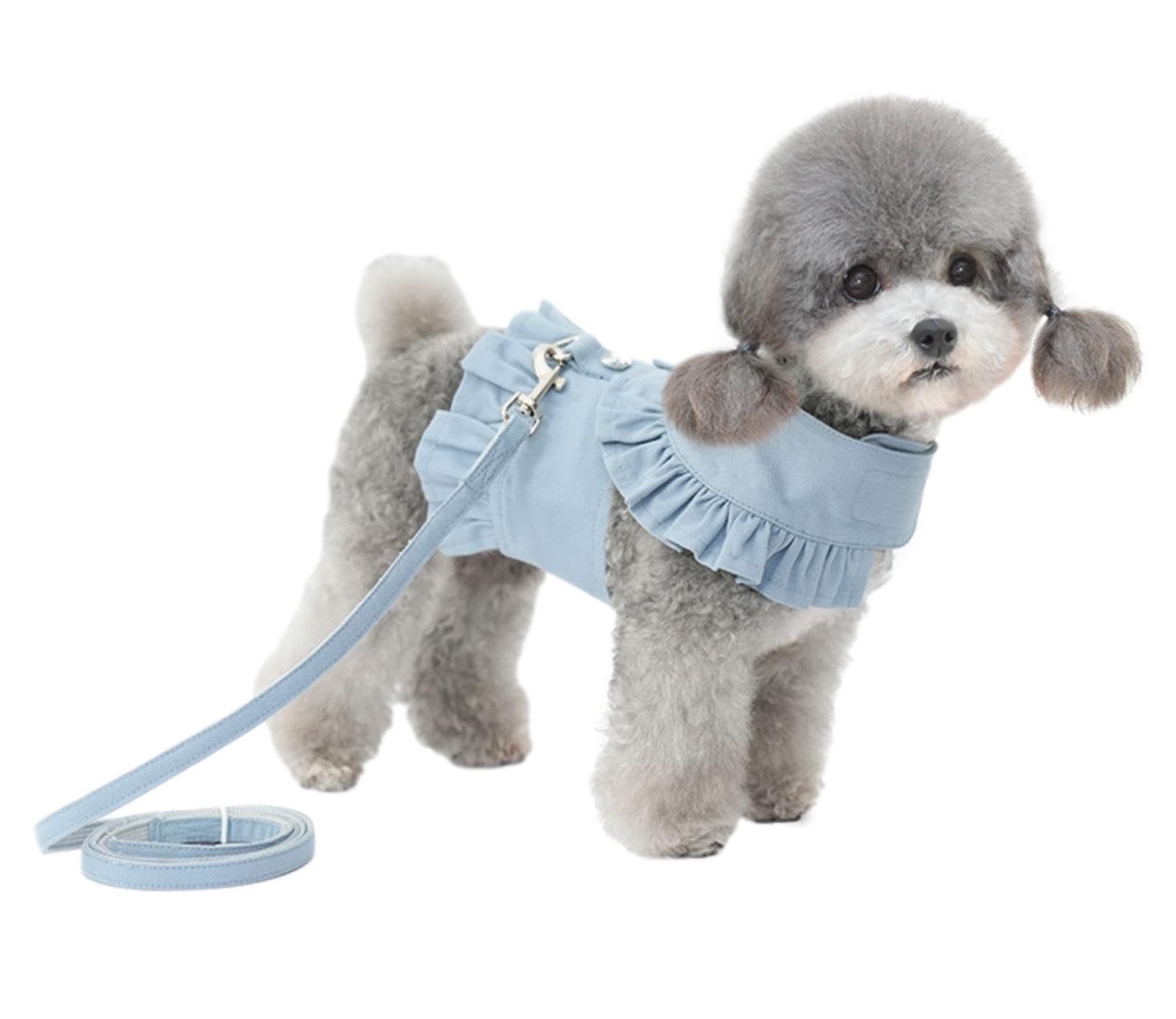 

Frilled Clothing Harness with Glitter Decorations and Easy to Put On and Take Includes Matching Fabric Dog Walking for Dogs and Pet Use [Lady glamour] светло-синий