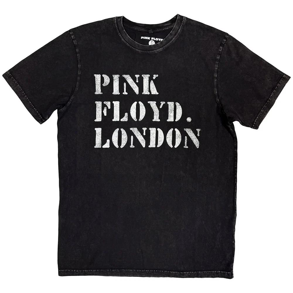 Pink Floyd Stone Wash T-Shirt: Stencil Logo (Black) OFFICIAL NEW