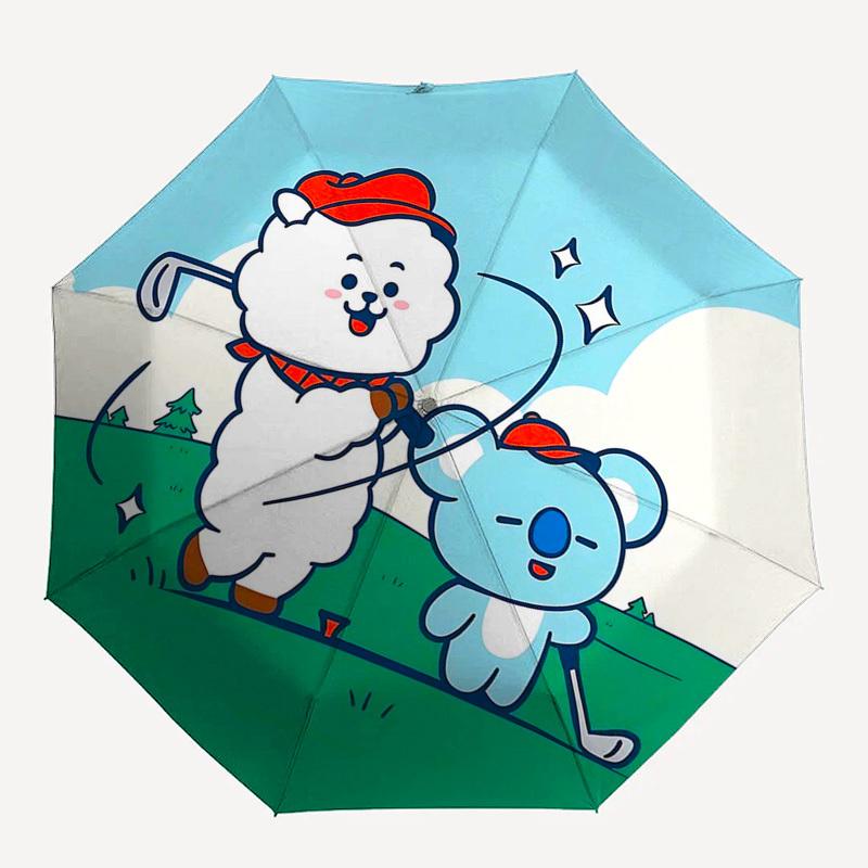 1pc Outdoor Umbrella with BT21 Characters - Automatic Opening/Closing, Portable 3-Fold Design, 8-Rib Iron Frame, Perfect Gift for Fans, Travelers
