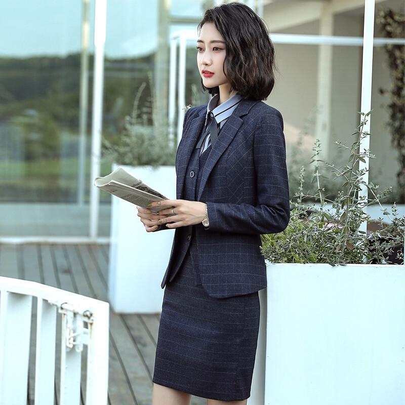 Tluoman Women's Fashion Business Plaid Blazer Suit