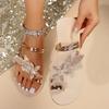 Damen Sommer Hausschuhe Sandalen Blumenförmig Strass Flache Sandalen Strand Hausschuhe