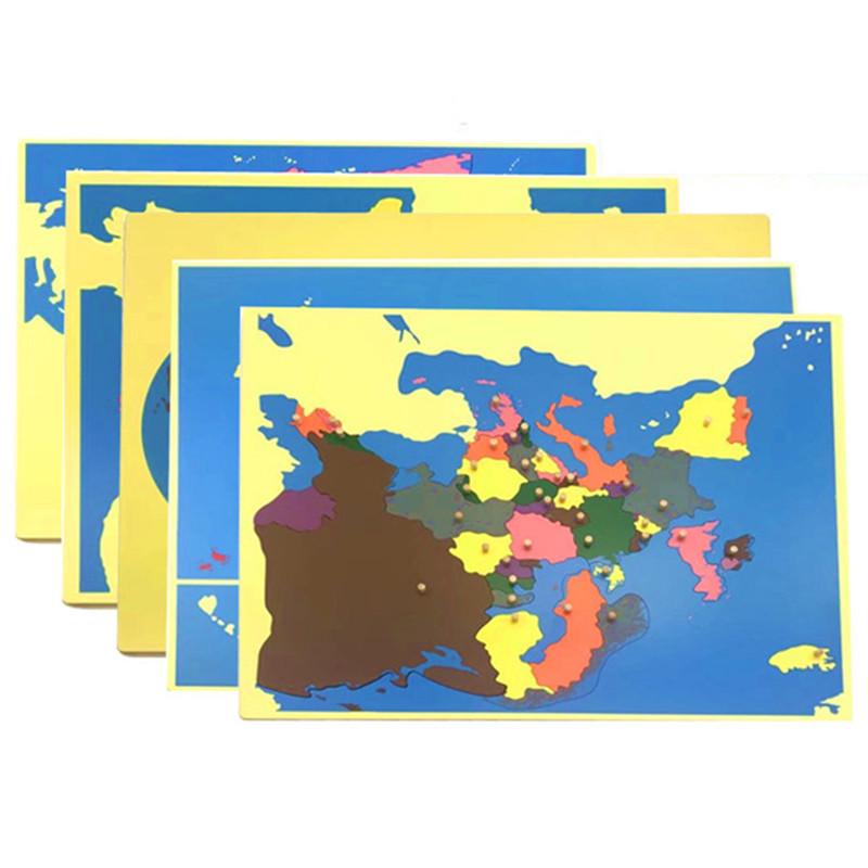 Montessori Beech Wood Map Puzzle & Flag Set for Classroom Display