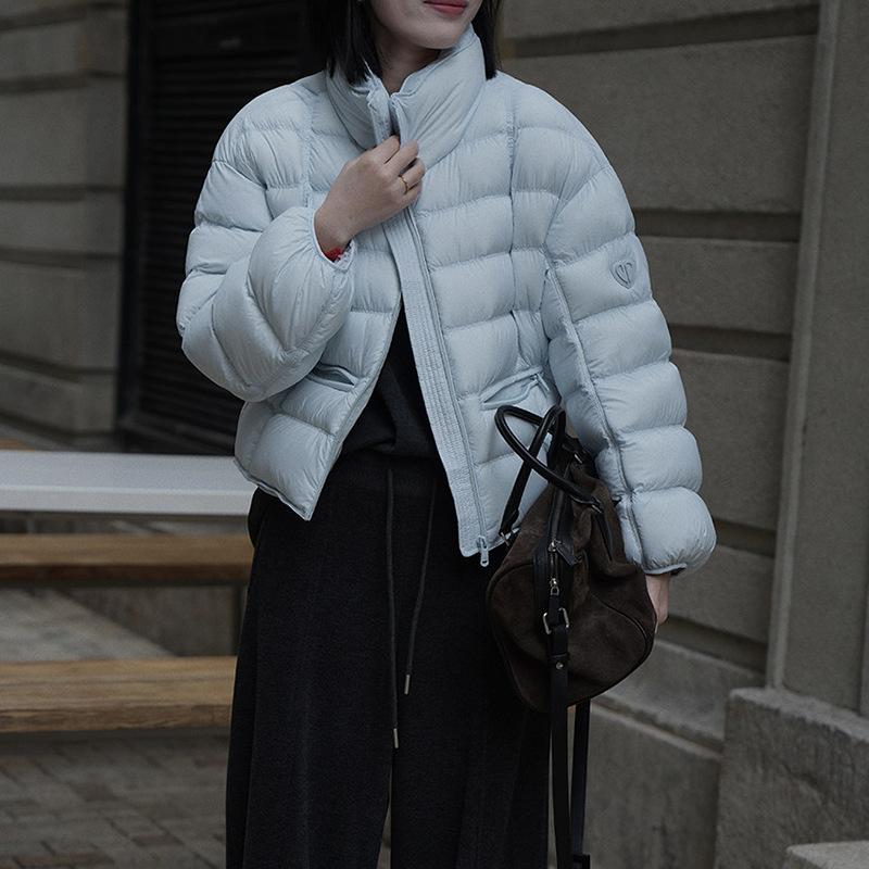 Ribs stand-up neck down jacket women's short style, winter fashion scissors style warm bread jacket tide