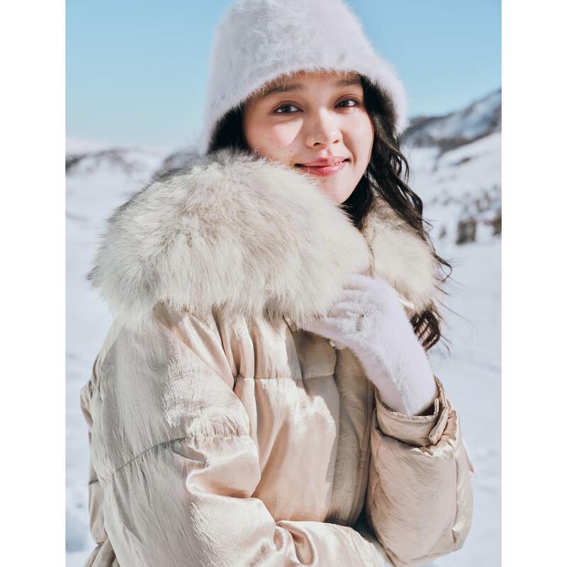 Qiushui Yiren Women's Fox Fur Collar Short Down Jacket