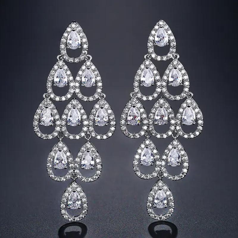 ZAKOL Fashion Water Drop Zircon Dangle Earrings For Women Luxury White Leaf Drop Earrings Bridal Wedding Party Jewelry