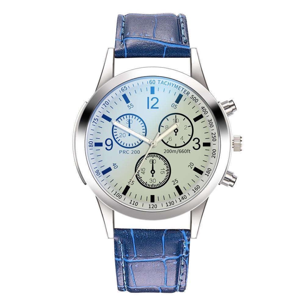 Colorful Blue Light Glass Three-Eye Steel Belt Watch, Men'S Quartz Watch Gift Men'S Watch
